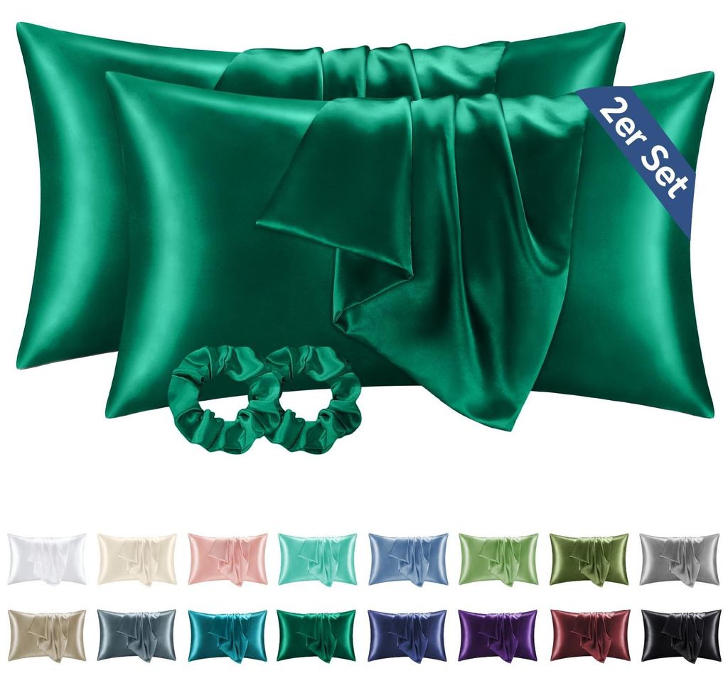 Satin-Kissenbezug 40 x 80 cm dunkelgrün - Set mit 2 Produktbild 