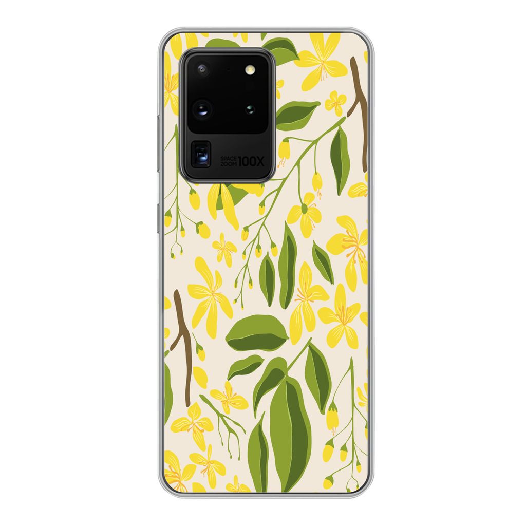 MuchoWow Handyhülle Schutzhülle Hülle für Samsung Galaxy S20 Ultra Blume - Gelb - Muster Silikon Softcase Handy Hülle - Karteninhaber