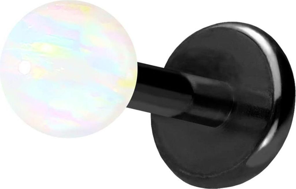 Ohrpiercing, Nasenpiercing Titan Labret mit Push Fit SYNTHETISCHER OPAL Schwarz Stablänge: 5mm + Stabstärke: 1mm + Kugelgröße: 3mm