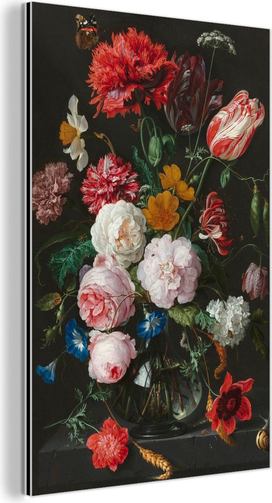 MuchoWow Wanddekoration Metall Metallbild Wandkunst 20x30 cm Stilleben mit Blumen in einer Glasvase - Gemälde von Jan Davidsz. de Heem MuchoWow Al...