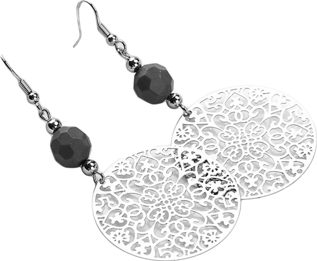 Vintage Frauen Runde Hohle Blume Anhänger Haken Ohrringe Tribal Schmuck Geschenk-Schwarz