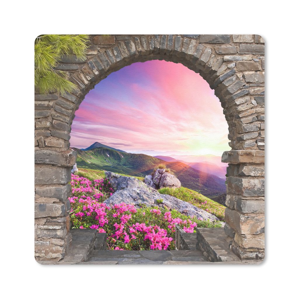 MuchoWow Mauspad Mousepad Landschaft - Aussicht - Blumen - Berg 20x20 cm - Mousepads - Maus Mat - Pad - Mausunterlage - Desk Mat - Bureauartikeln