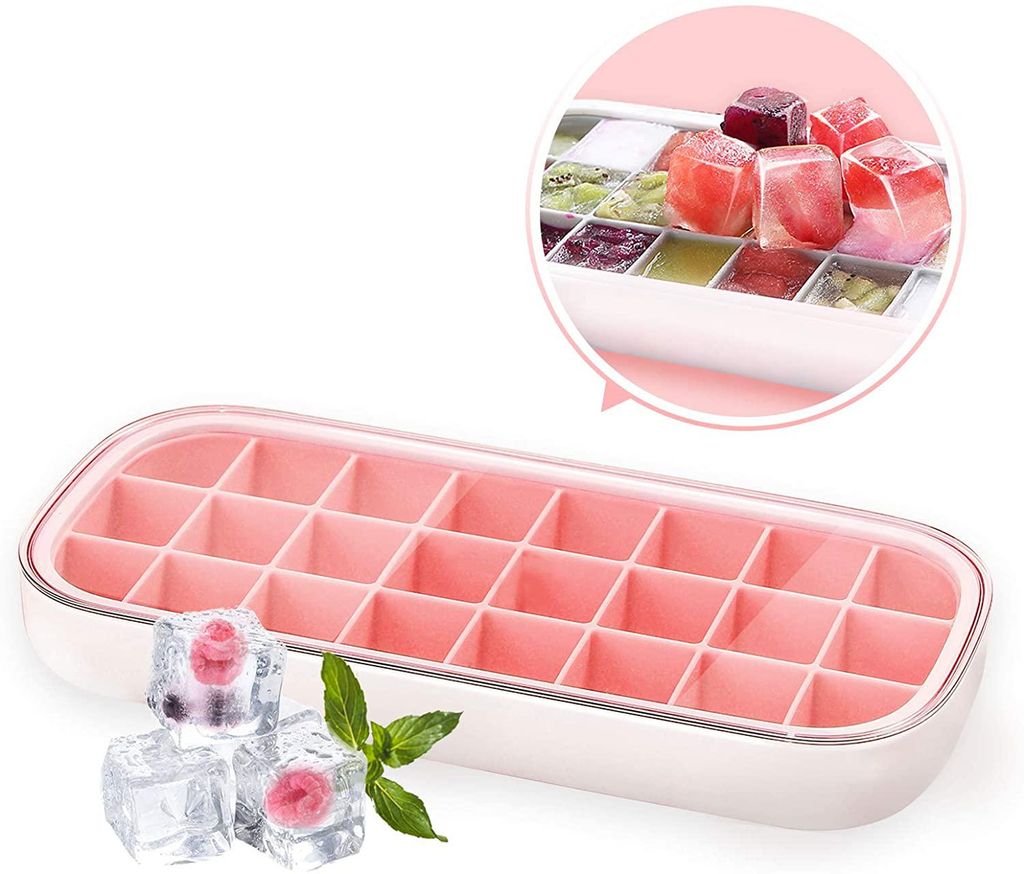 Eiswürfelform mit Deckel, stapelbar, auslaufsicher und leicht zu entnehmen, mit verstärktem Kunststoffrahmen und flexibler Silikonform, leicht zu...
