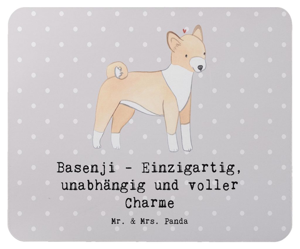 Mr. & Mrs. Panda Mousepad Basenji Charme - Grau Pastell - Geschenk, mousematte, computer, aktive Familie, Hunderassen Eigenschaften, treu, Hundefre...