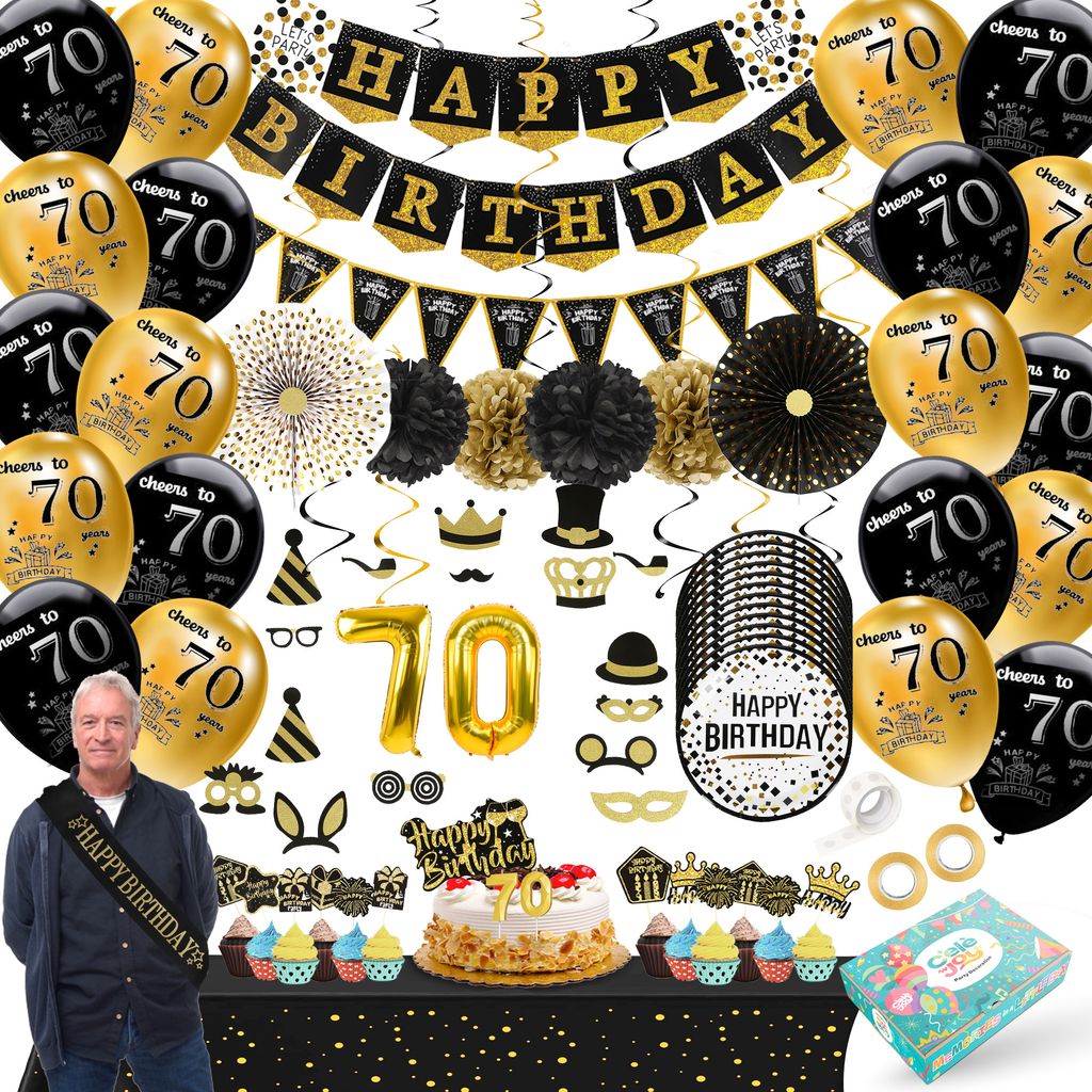 Celejoy® 70 Jahre 92-teilig Schwarz & Gold Produktbild 