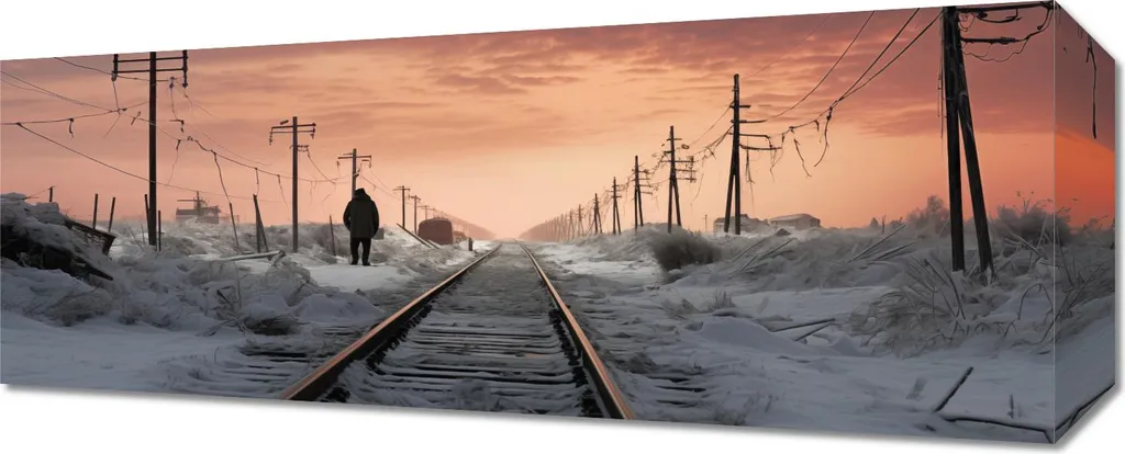 Quadro 50x20cm Viaggiatore del crepuscolo invernale - Stampa su Tela