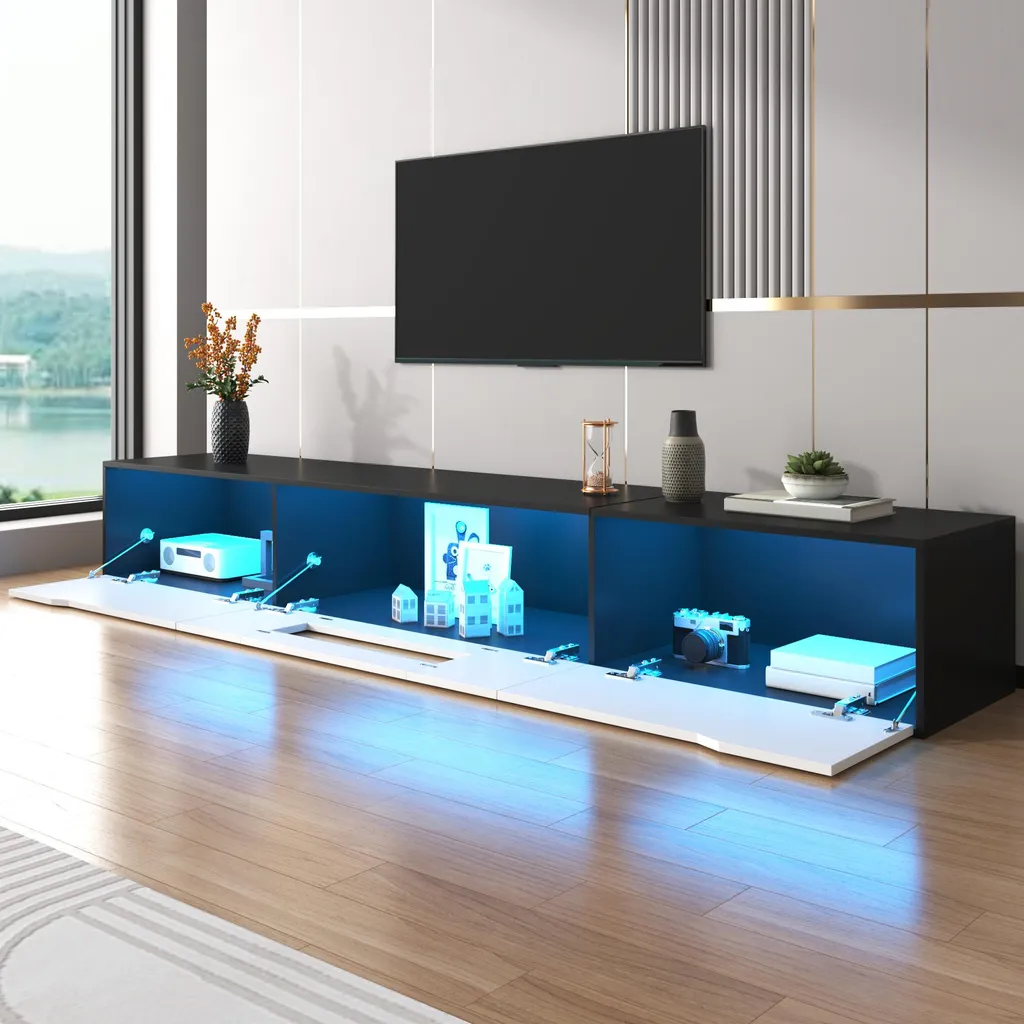 Meuble TV Suspendu Gain de Place Armoire Salon LED Ambiance Moderne