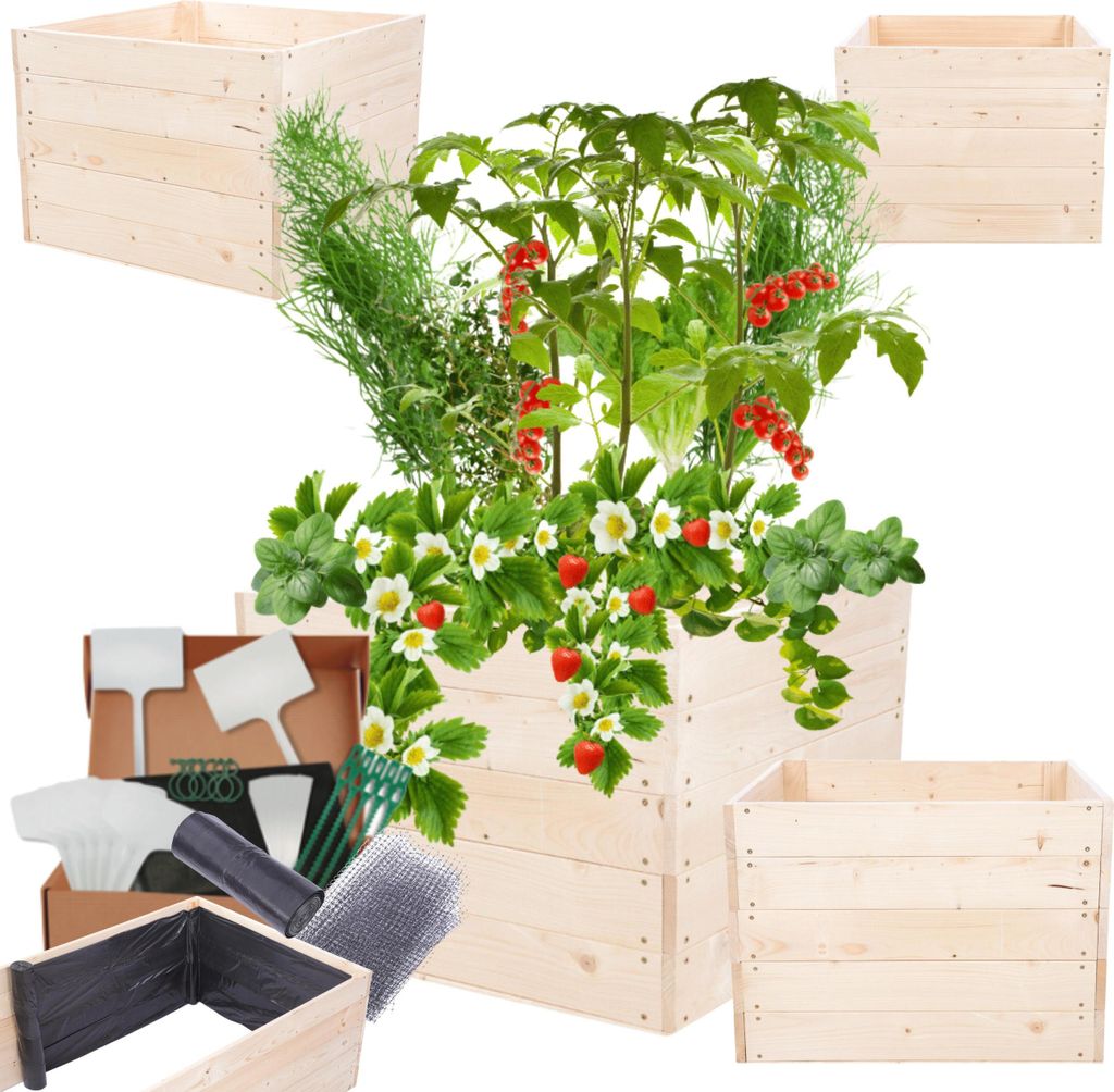 MODO24 Hochbeet Holz, Pflanzkasten, Massivholz, Kiefer, Kräuterbeet, Blumenkasten, Garten, Terrasse, 45x93x90 cm, Natur, ZP06