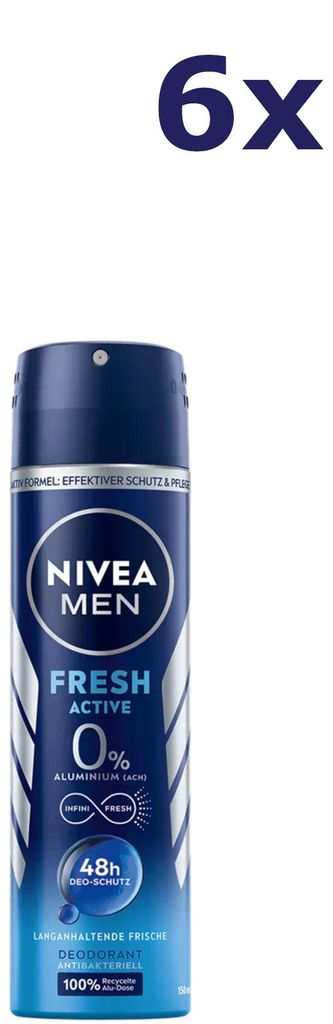 6x Nivea Deo Spray 150ml Men Fresh Active