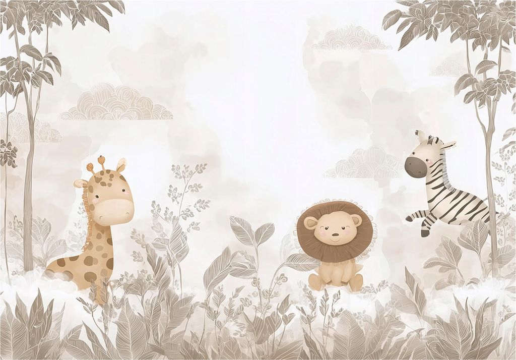 Fototapete Dschungel Tiere Wald - 350x250 cm - Vliestapete Kinderzimmer - Vlies Fototapete Beige - 15953VX7