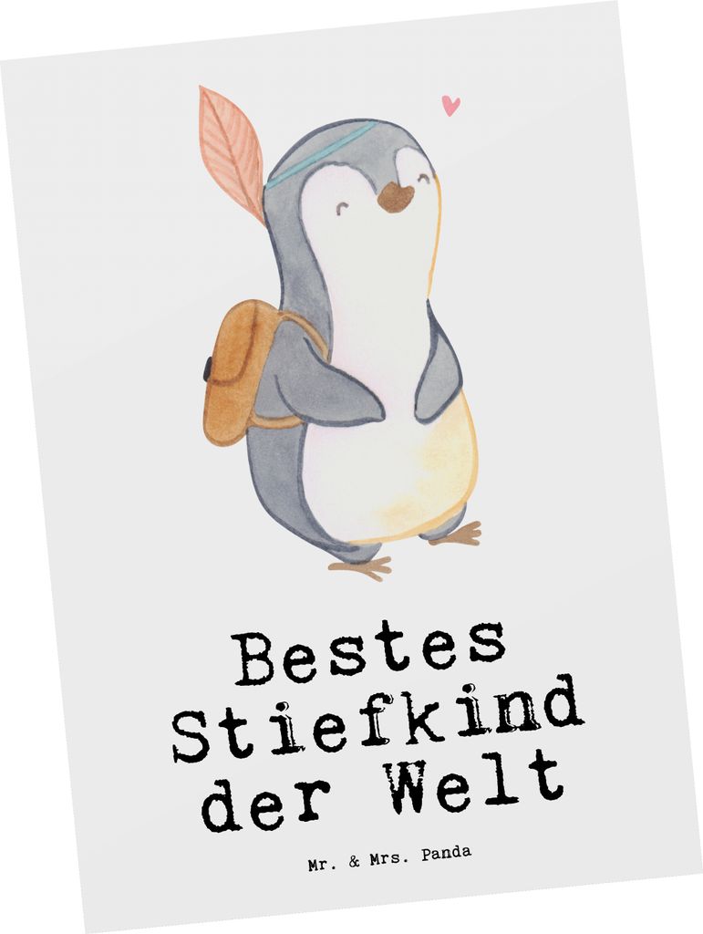 Mr. & Mrs. Panda Fotokarte Pinguin Bestes Stiefkind der Welt - Weiß - Geschenk, Ansichtskarte, Geburtstag, Liebling, Geburt, Taufe, Kinder, Postka...