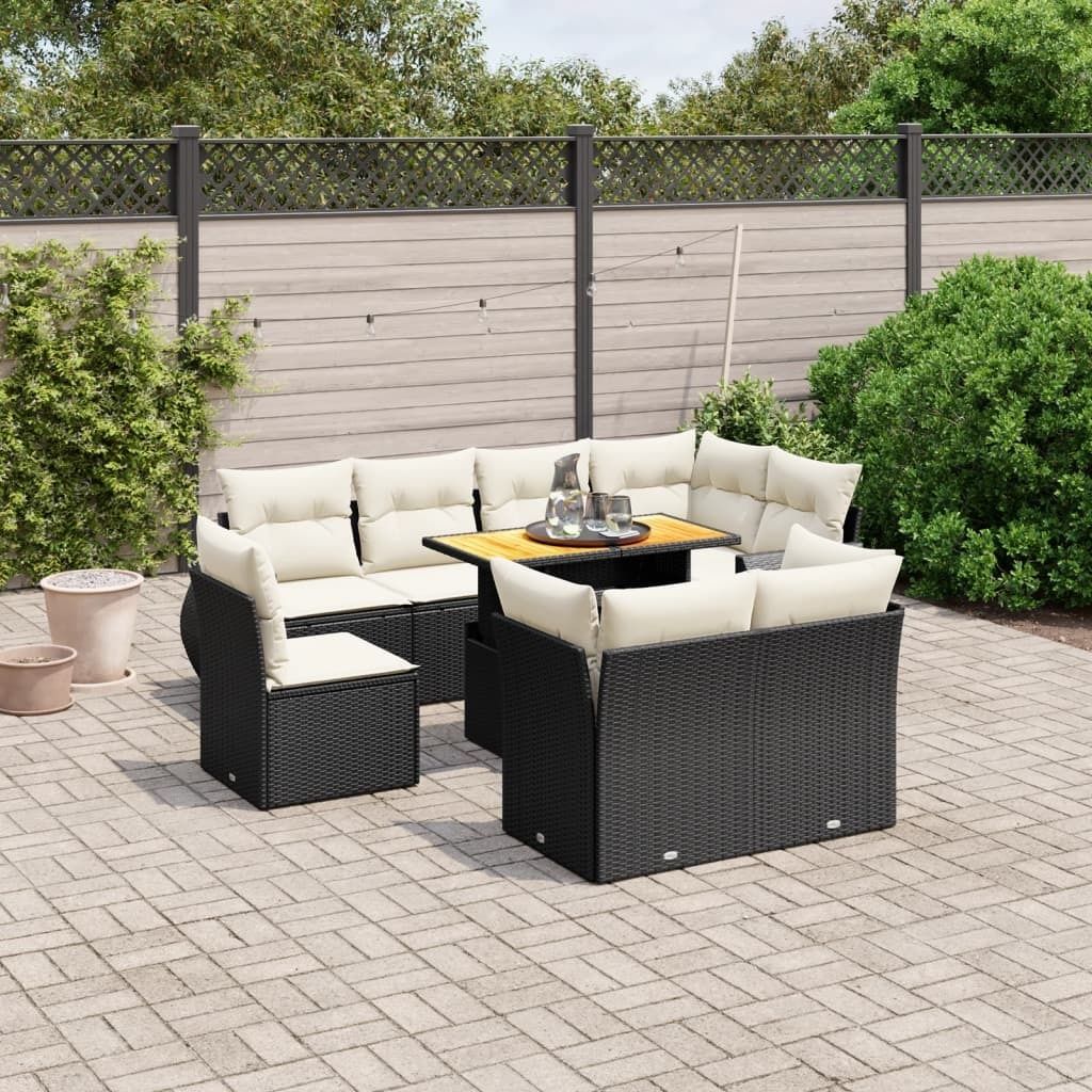 Maison Exclusive - 9-tlg. Garten-Sofagarnitur mit Kissen Schwarz Poly Rattan