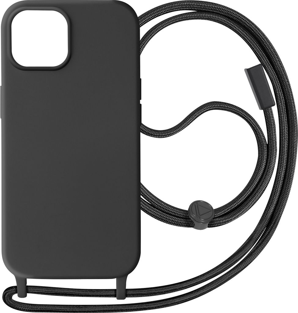Avizar, Hülle iPhone 15 Plus Soft-Touch mit Trageband, Schwarz