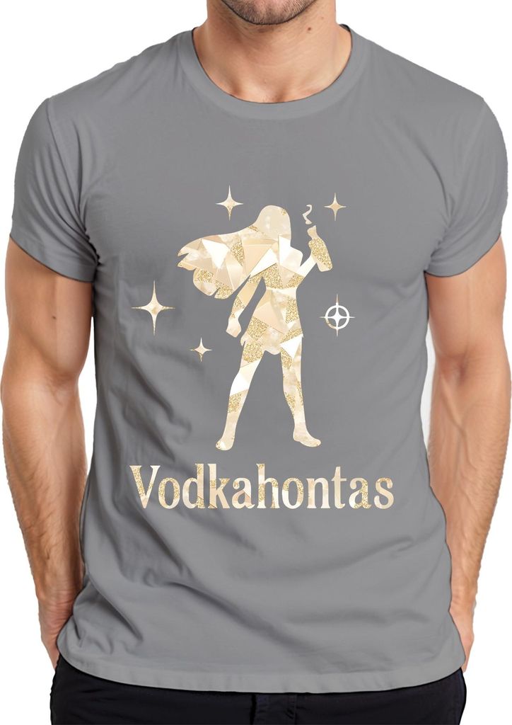 Vodkahontas Witzig Mädelsabend JGA Cocktail Party Spruch Frauen Herren T-Shirt, Grau, S