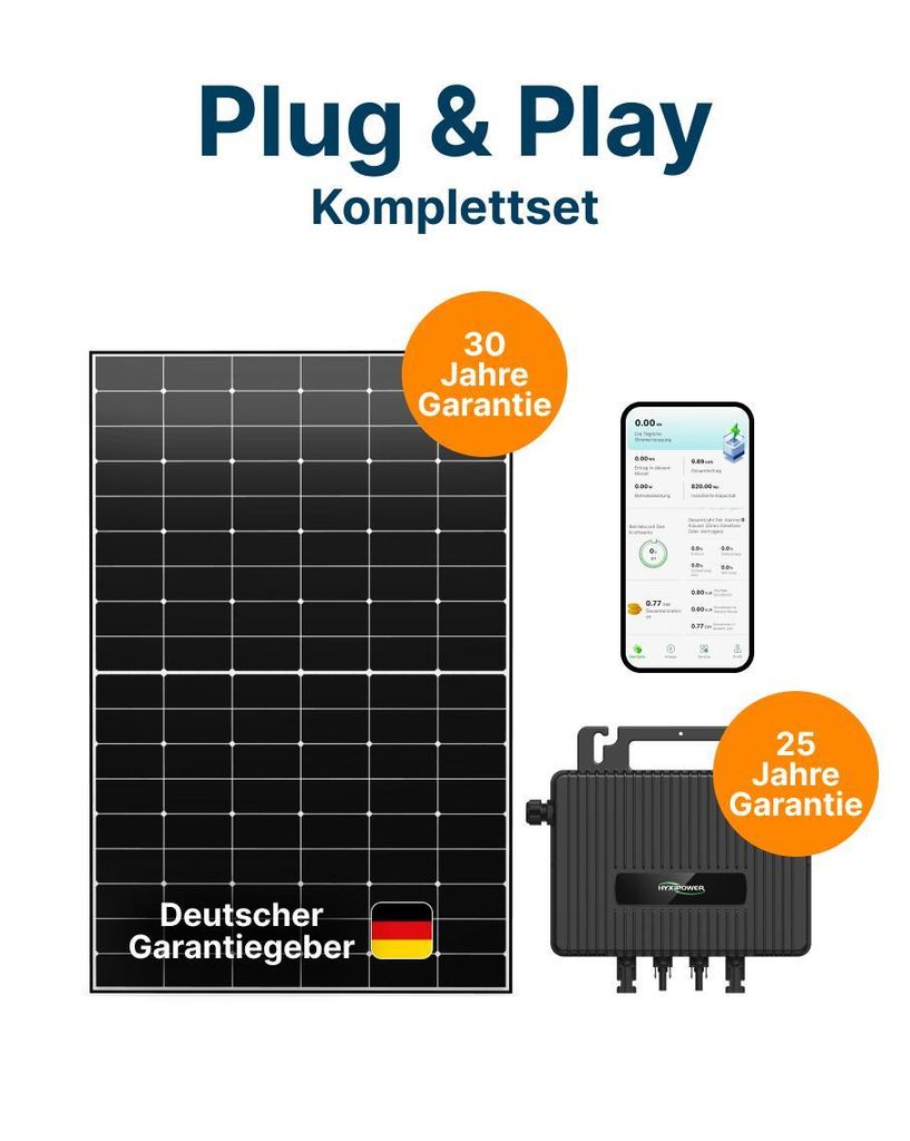 Balkonkraftwerk 455W mit Wechselrichter & Schukostecker – Mini-PV-Anlage Plug & Play Set inkl. Luxor Solarmodul & HYX-M800-SW