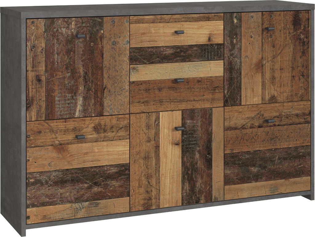 Kommode für Wohn- und Esszimmer Shabby / Vintage Anrichte Used Wood grau Beton 114 x 77 cm Best