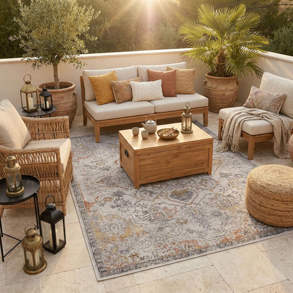 Indoor Outdoor Teppich Lagos Vintage Orient Creme Terrakotta, Größe:120x170 cm