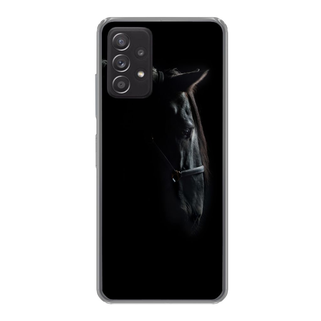 MuchoWow Handyhülle Schutzhülle Hülle für Samsung galaxy a73 Pferd - Leicht - Schwarz Silikon Softcase Handy Hülle - Handyhülle