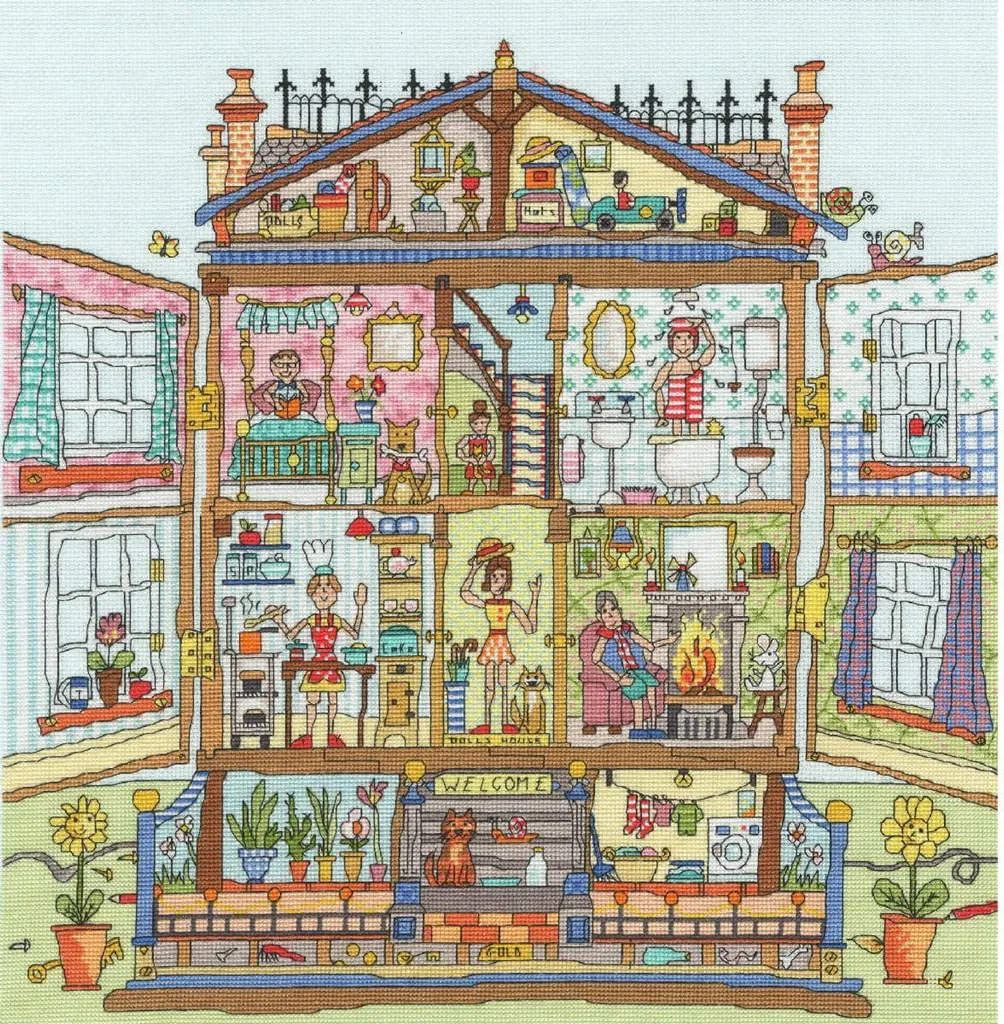 Tableau à Broder Point de Croix Maison de Marionnettes Déco 36x37 cm