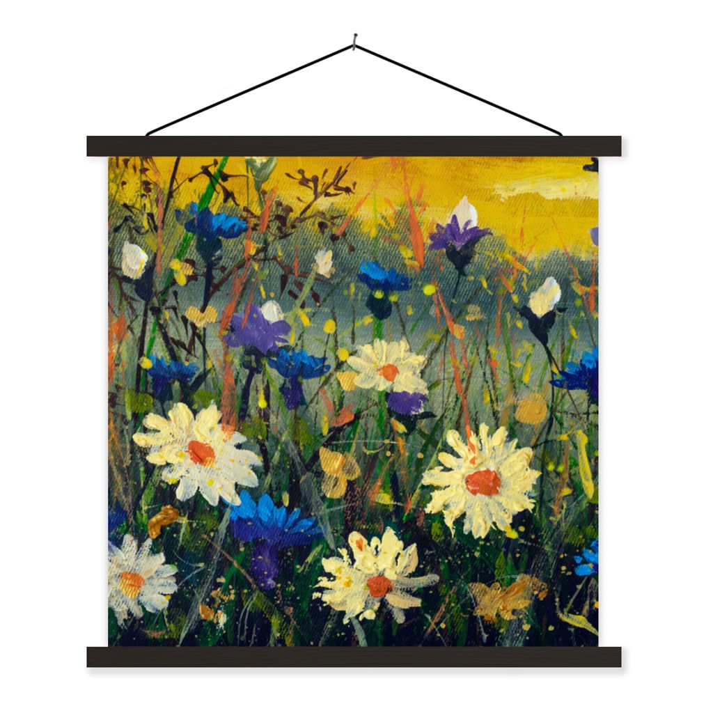 MuchoWow Textilposter Malerei - Ölfarbe - Natur - Blumen 120x120 cm mit schwarzem Rahmen - Aufhängungsset