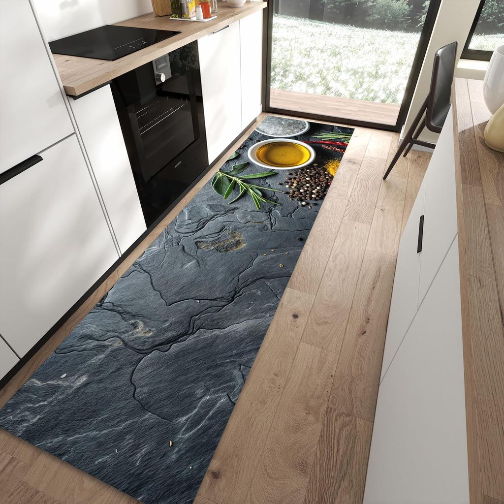 Küchenteppich 80x300cm rutschfest & abwischbar PVC Läufer - Küche Zutaten