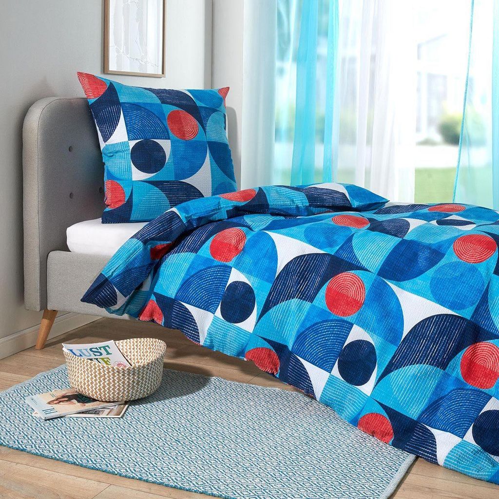 Traumschlaf Seersucker Bettwäsche Parma blau 135x200 cm + 80x80 cm