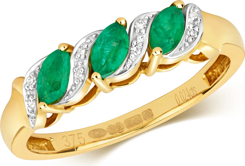 Bague de fiançailles Trilogie en Or Jaune, Émeraude et Diamants Brillants