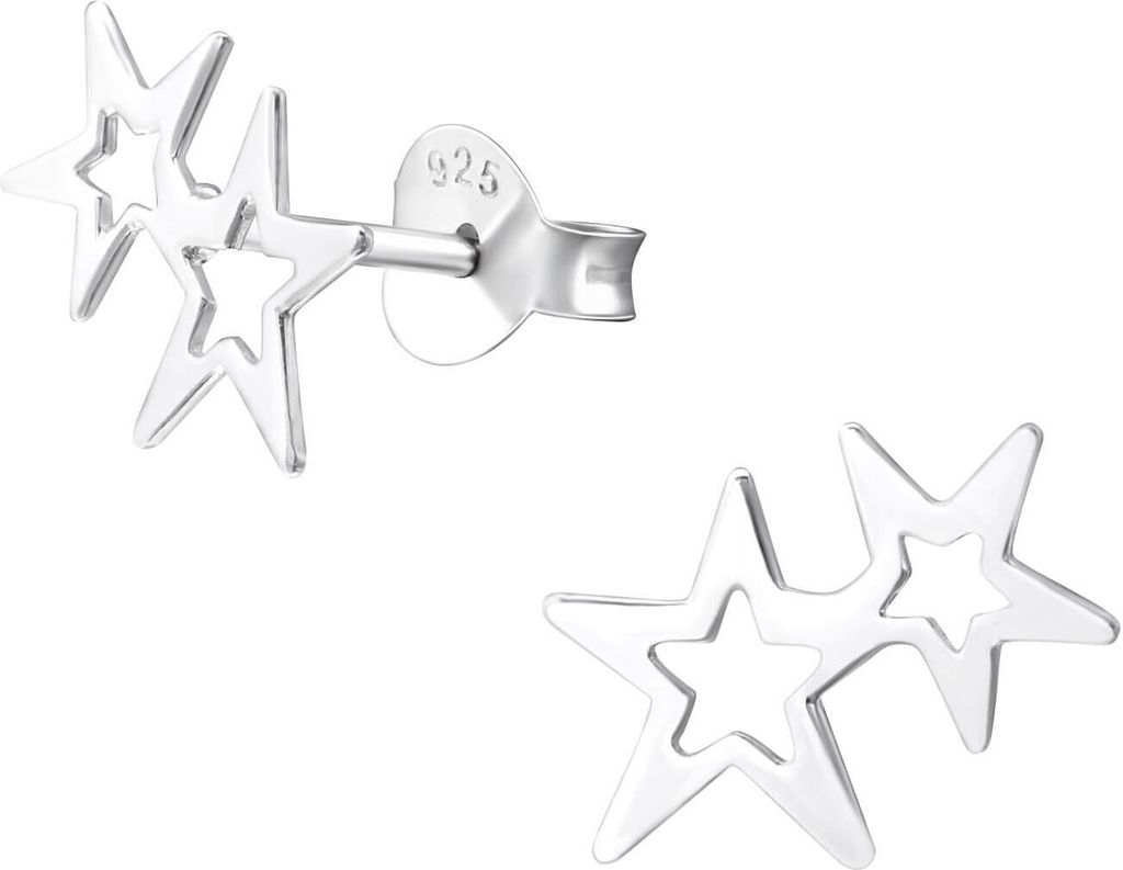 Ohrringe 925 Sterling Silber Ohrstecker mit Doppel-Stern Produktbild 