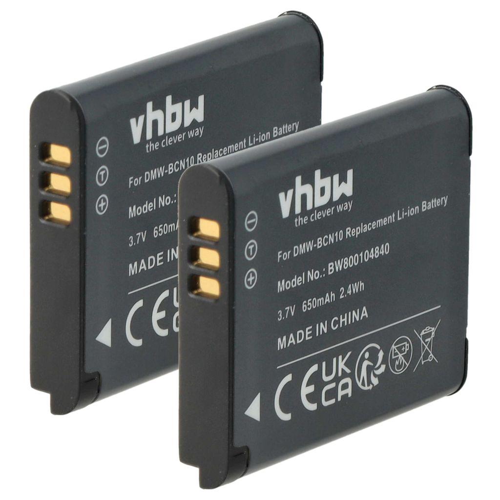 vhbw 2x Akku Ersatz für Panasonic DMW-BCN10, DMW-BCN10E, DMW-BCN10PP für Kamera (650 mAh, 3,7 V, Li-Ion)
