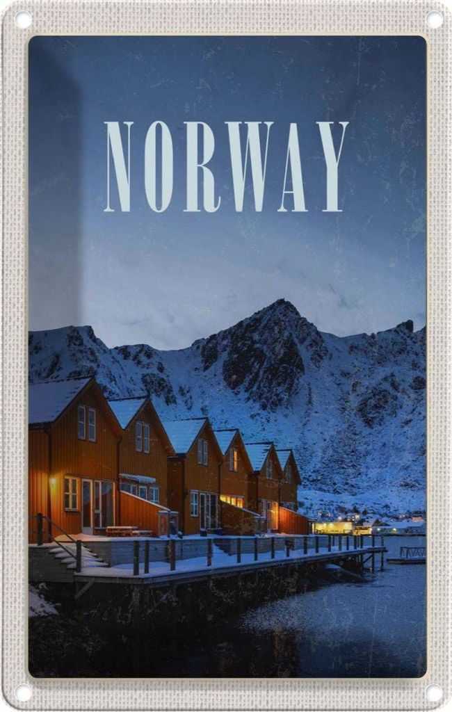 vianmo Blechschild 18x12 cm Norwegen Winter Schneesort Bildmotiv Reisemotiv Abenteuer Reisen Urlaub