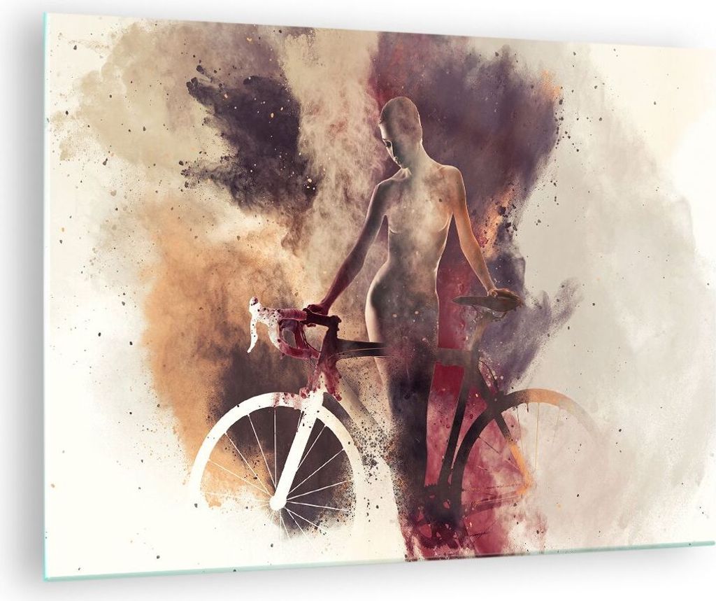 Bilder auf glas - Körper Mädchen Fahrrad Illustration - 70x50cm - Glasbilder - Wandbilder - Kunstdruck - Wanddekoration aus Glas - Glas Bilder - ...