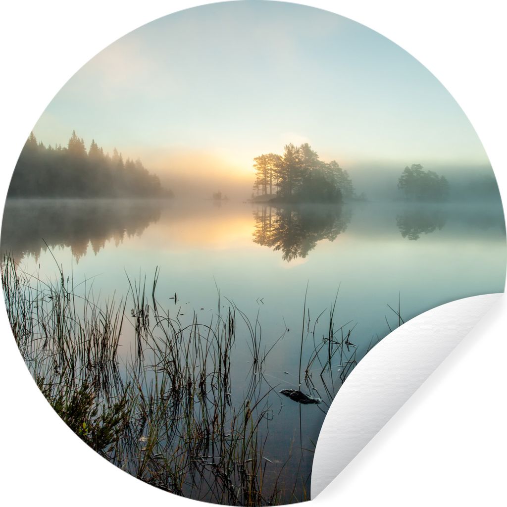 MuchoWow Runde Wandtattoo - Wandsticker Tapete Aufkleber Sonnenaufgang am See Ø 50 cm Selbstklebend und Repositionierbar - Wandaufkleber - Kreis...