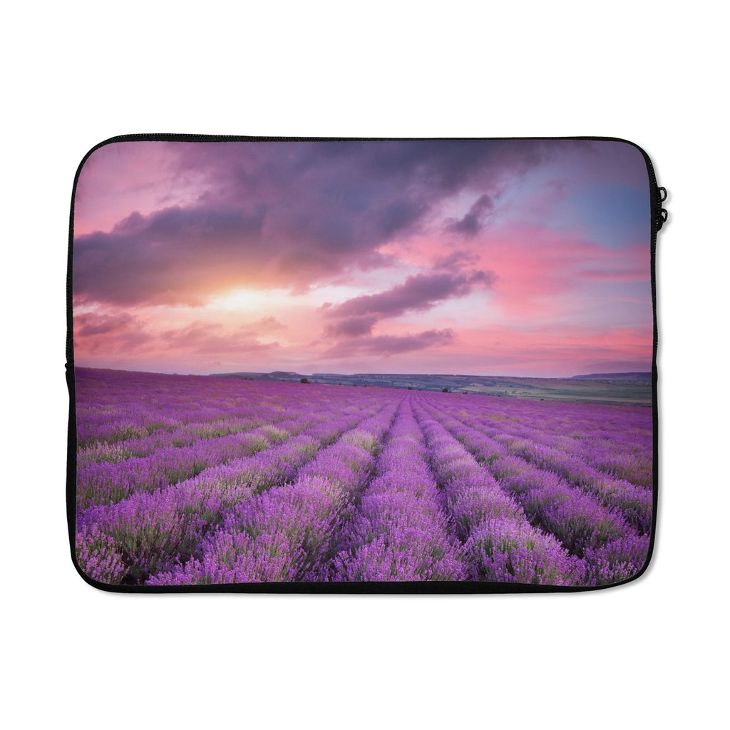 MuchoWow Laptop Hülle 17 Zoll Laptoptasche Lavendel - Lila - Wolken - Blumen - Zipper - Schutzabdeckung