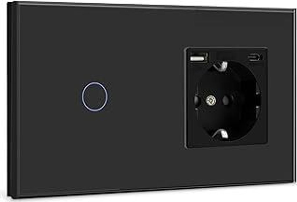 BSEED Touch Lichtschalter mit USB Steckdose Anschluss (Max. 2.1A) Typ C Port 1 Fach 1 Weg Wandschalter mit USB Steckdose Unterputz Lichtschalter mi...