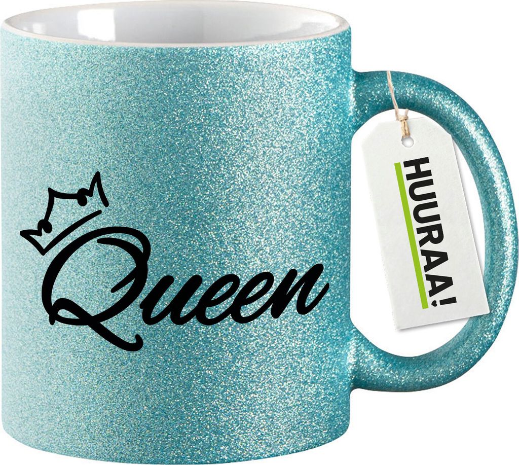 Huuraa Glitzertasse Queen Krone 330ml Blau Keramik Kaffeebecher Geschenkidee