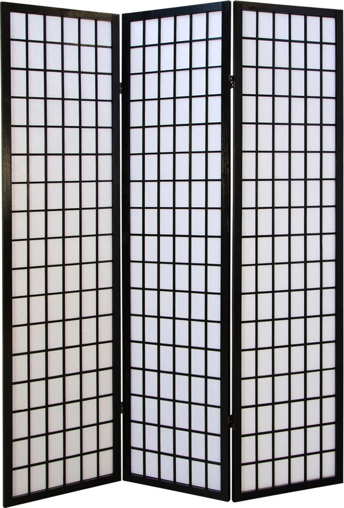 Cloison de Séparation Paravent Japonais Noir 3 Panneaux pour Chambre