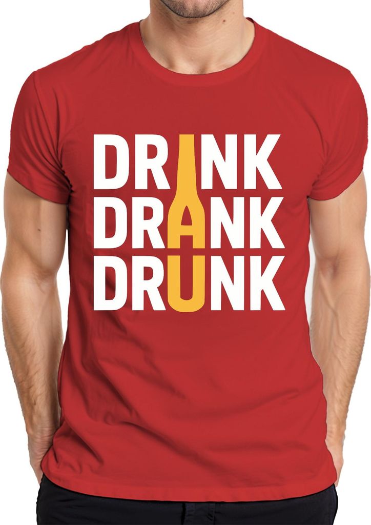 DRINK DRANK DRUNK bierflasche party saufen kneipe geschenk retro Herren T-Shirt, Rot, XXL