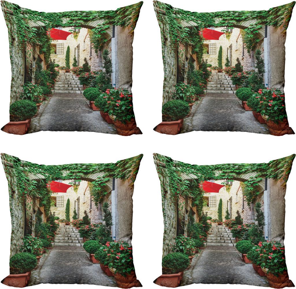 ABAKUHAUS Mittelmeer- Kissenbezug Set (4 Stück), Old Street Blumen, Moderner Doppelseitiger Digitaldruck, 45 cm x 45 cm, Grau Grün