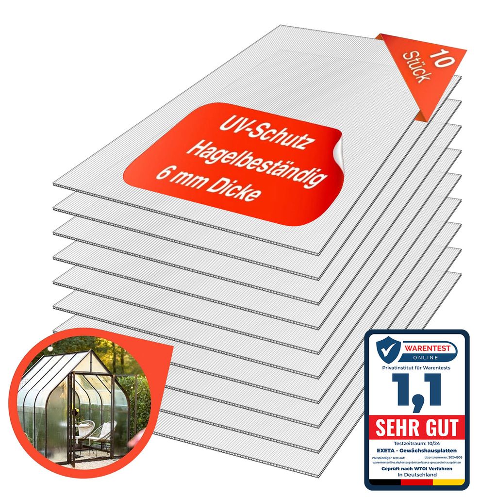 Gewächshausplatten 10 Stück 6mm Doppelsteg Polycarbonat Produktbild