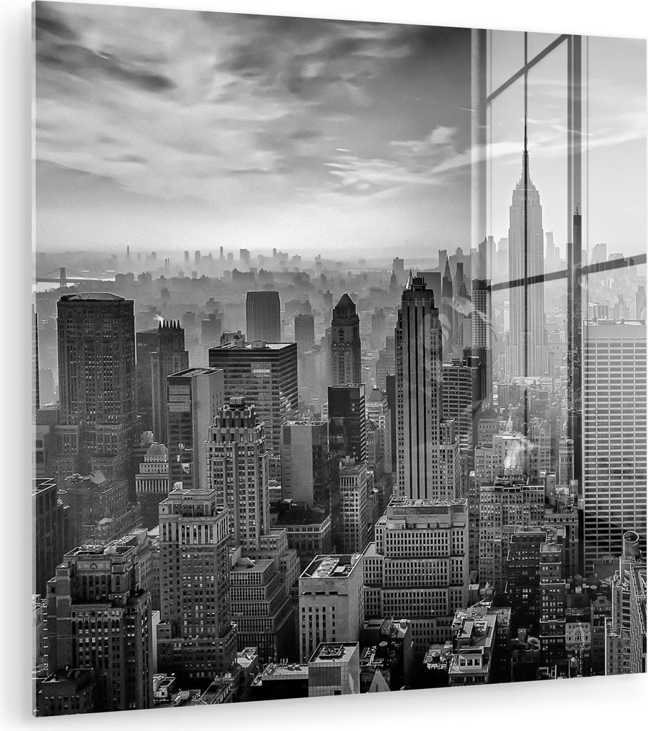 MuchoWow Glasbilder - Bilder auf Wandbild - Foto auf Glas Architektur - Schwarz und weiß - Stadt - Skyline - New York 20x20 cm Wanddekoration aus ...
