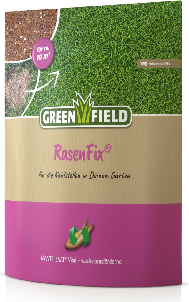 Greenfield RasenFix, Mantelsaat Vital 1,5 kg - schließt Kahlstellen im Rasen