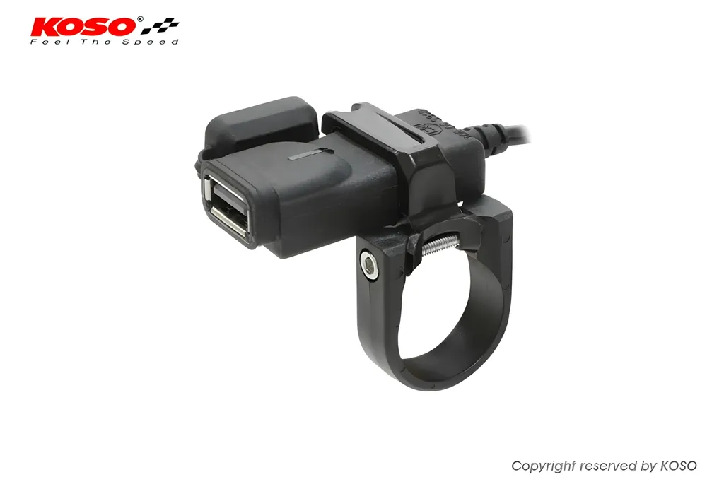 Chargeur USB KOSO QC 3.0 Singlehole pour moto et scooter étanche noir