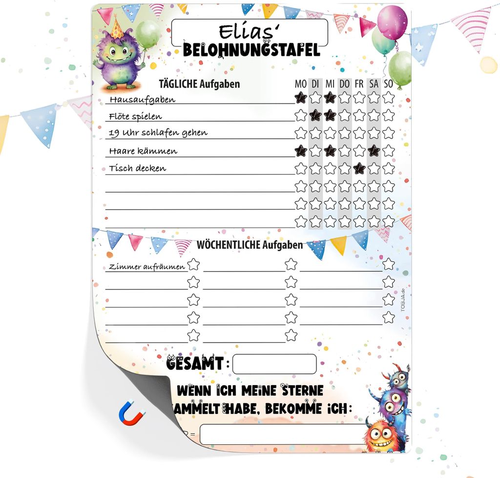 Belohnungstafel Kinder A4 magnetisch - Spielerisches Produktbild 