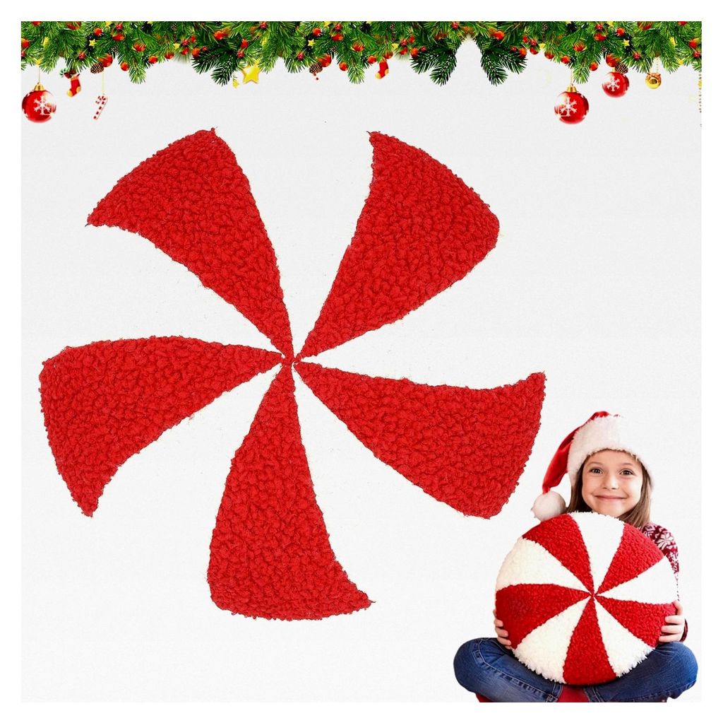 Zuckerstangen Kissen, Weihnachtskissen Deko, 33cm Plüsch Kuschelkissen, Süßigkeiten Kopfkissen, Wohnzimmer Dekoration