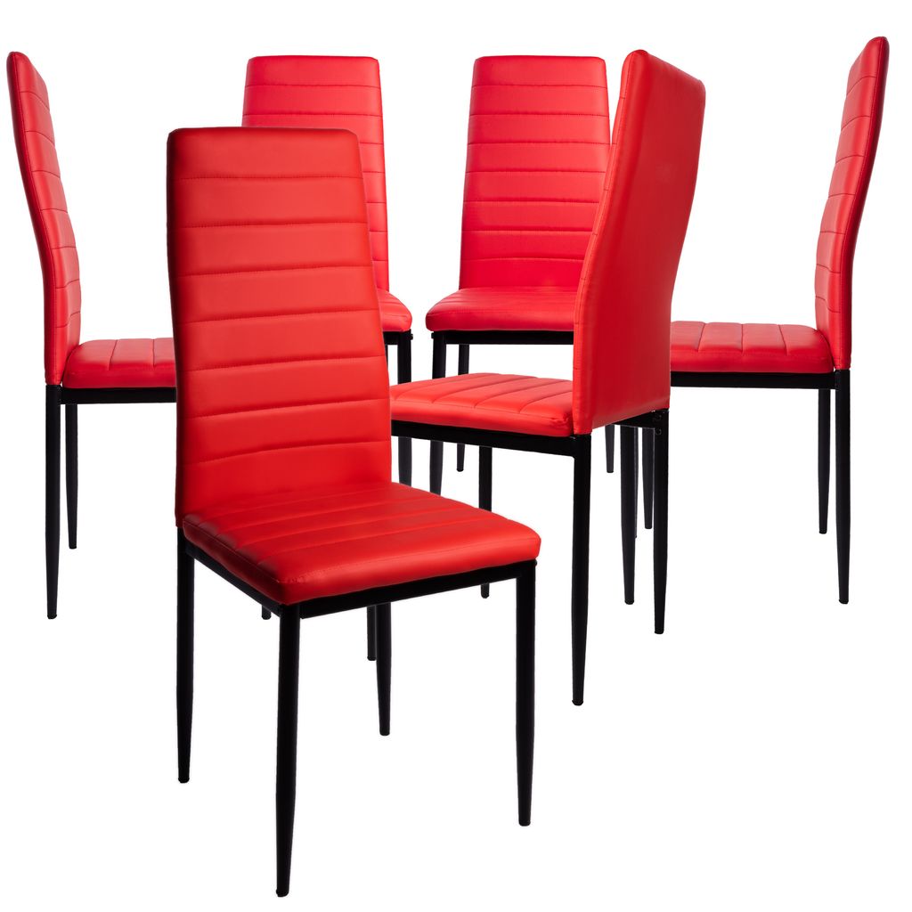 Esszimmerstühle 2/4/6/8 Set Stuhl Küchenstuhl Wohnzimmerstühle Kunstleder Stühle , Farbe:Rot;Set:6er