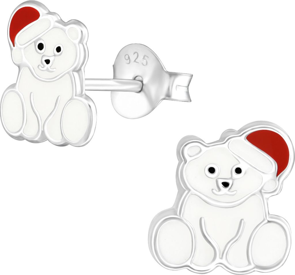 Ohrstecker 925 Sterling Silber mit weihnachtlichem Eisbär