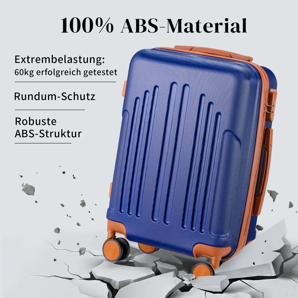 FCH Set de 3 Valises Rigides ABS Bleu Foncé avec Roues Multidirectionnelles - 4