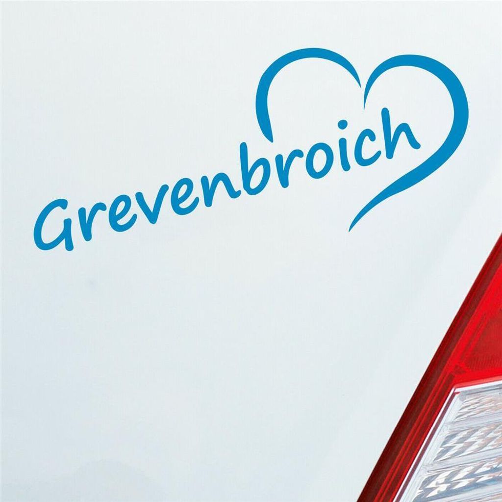 Auto Aufkleber Grevenbroich Herz Stadt City Liebe Love 19,5x8 cm Hellblau Sticker Heckscheibenaufkleber