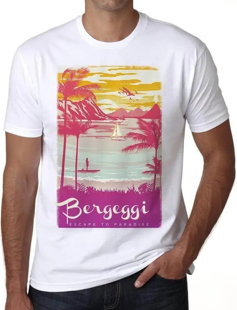 Herren Grafik T-Shirt Bergeggi Flucht ins Paradies – Bergeggi Escape To Paradise – Öko-Verantwortlich Vintage Jahrgang Kurzarm Lustige Druck