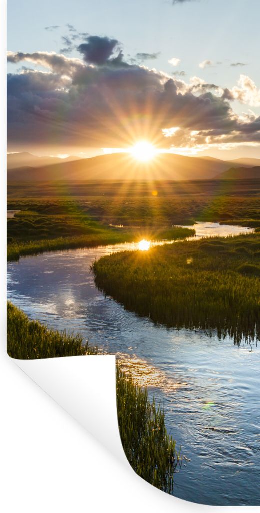 MuchoWow Wandtattoo Wandsticker Wandaufkleber Sonnenuntergang über einem ruhigen Fluss 40x80 cm Selbstklebend und Repositionierbar - Repositioni...